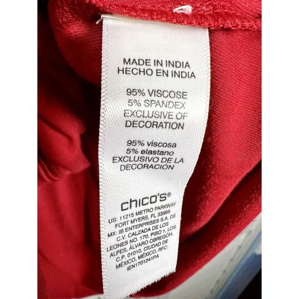 Chico's Embroidered Puff Sleeve Tie Front Stretch Top Women's Size 0 US Small - Picture 7 of 9